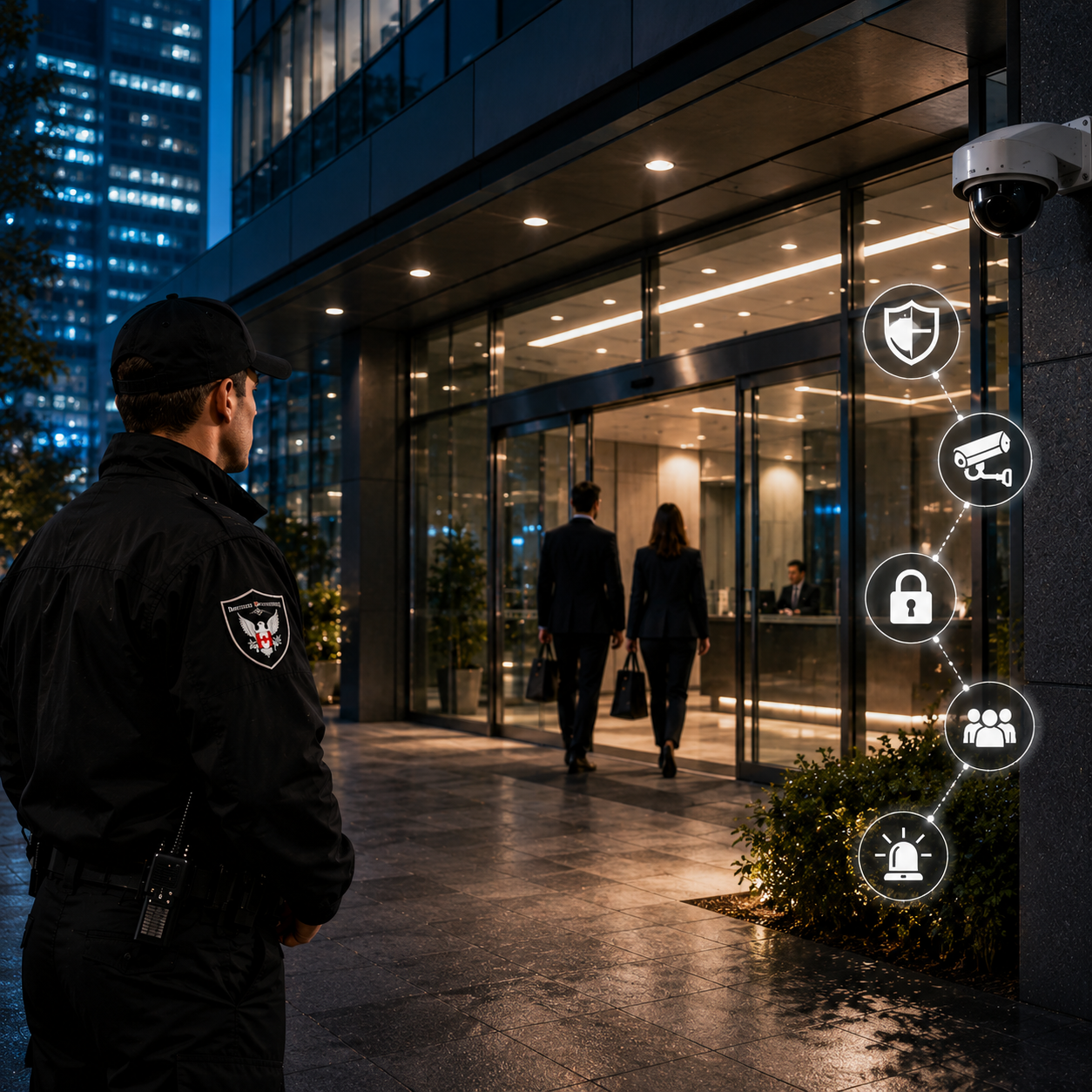 Professional commercial security guard protecting a Calgary business